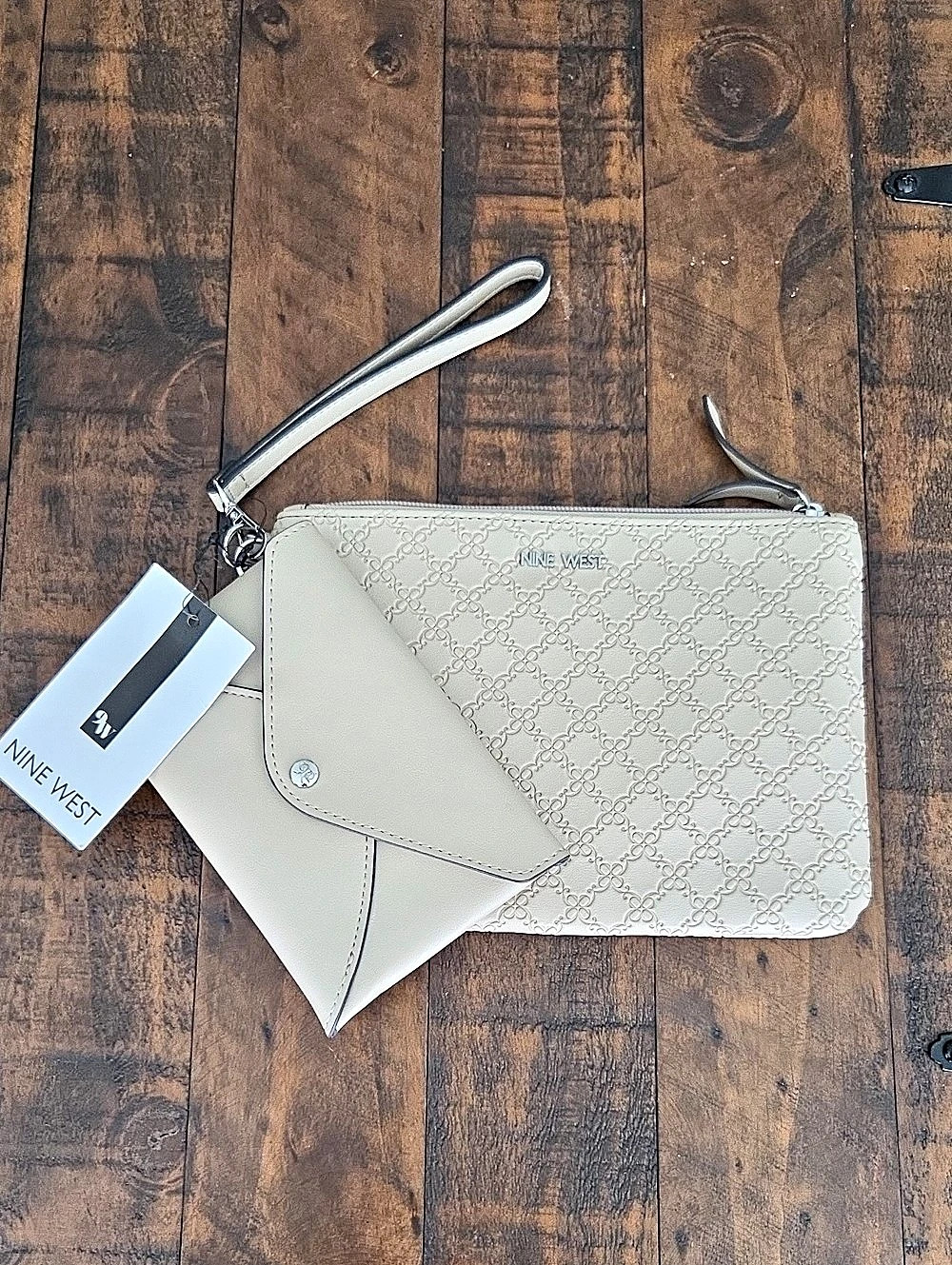 Nine West Geometric Wristlet Clutch in Beige